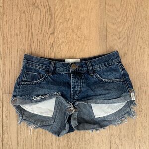 One Teaspoon Blue Jean Shorts Distressed Cutoff